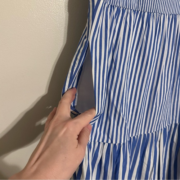 J. Crew Tiered Popover Blue Striped Classic Ruffle Cotton Dress in Cotton Poplin - Picture 11 of 12